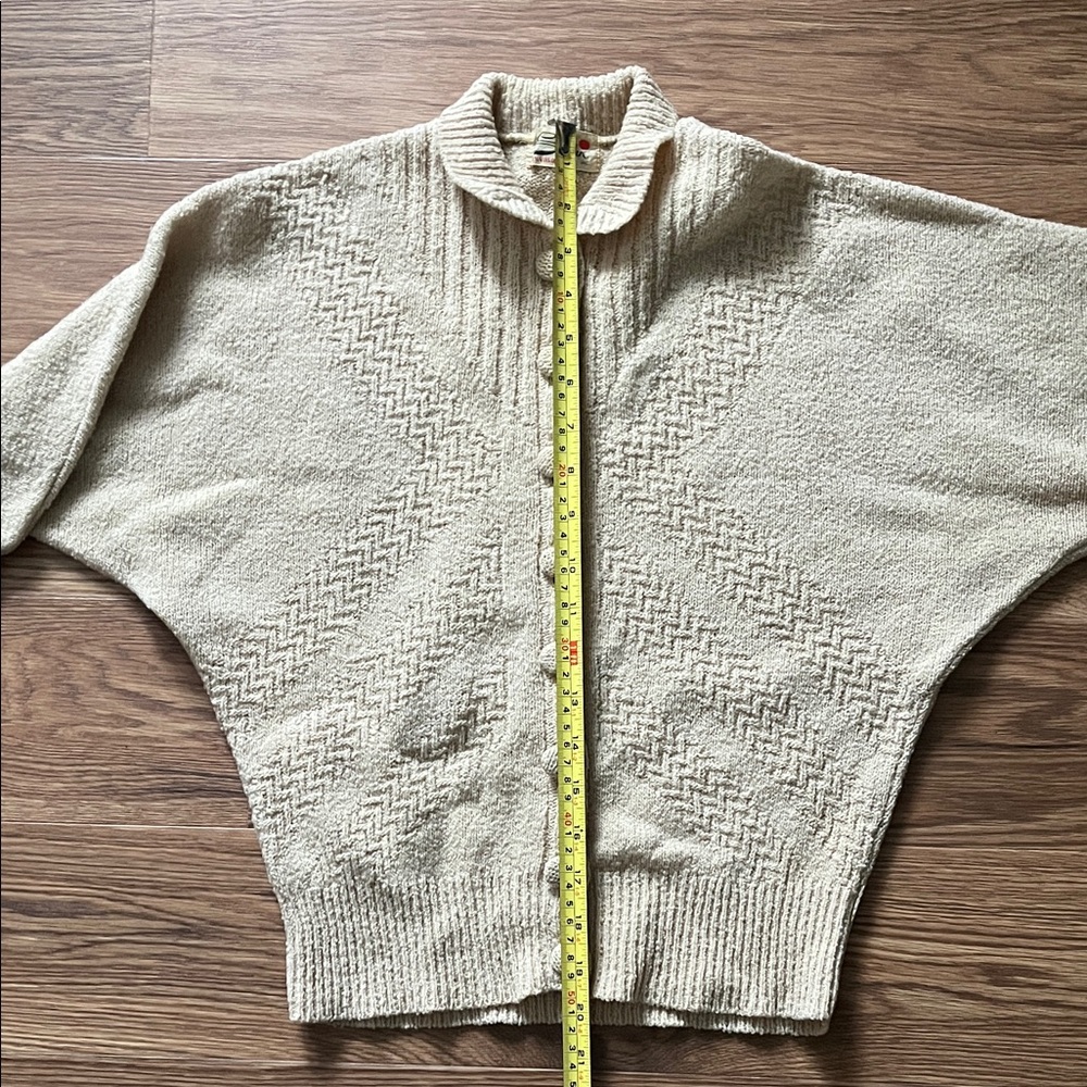 MCM Cream Wool Dolman-sleeve Covered Button Crop Cardigan
